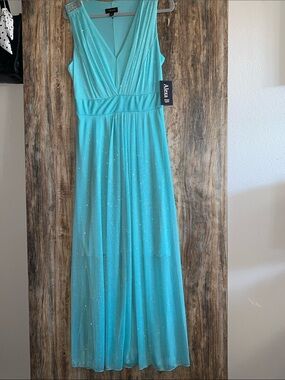 Teal Sparkle V-Neck Evening Dress